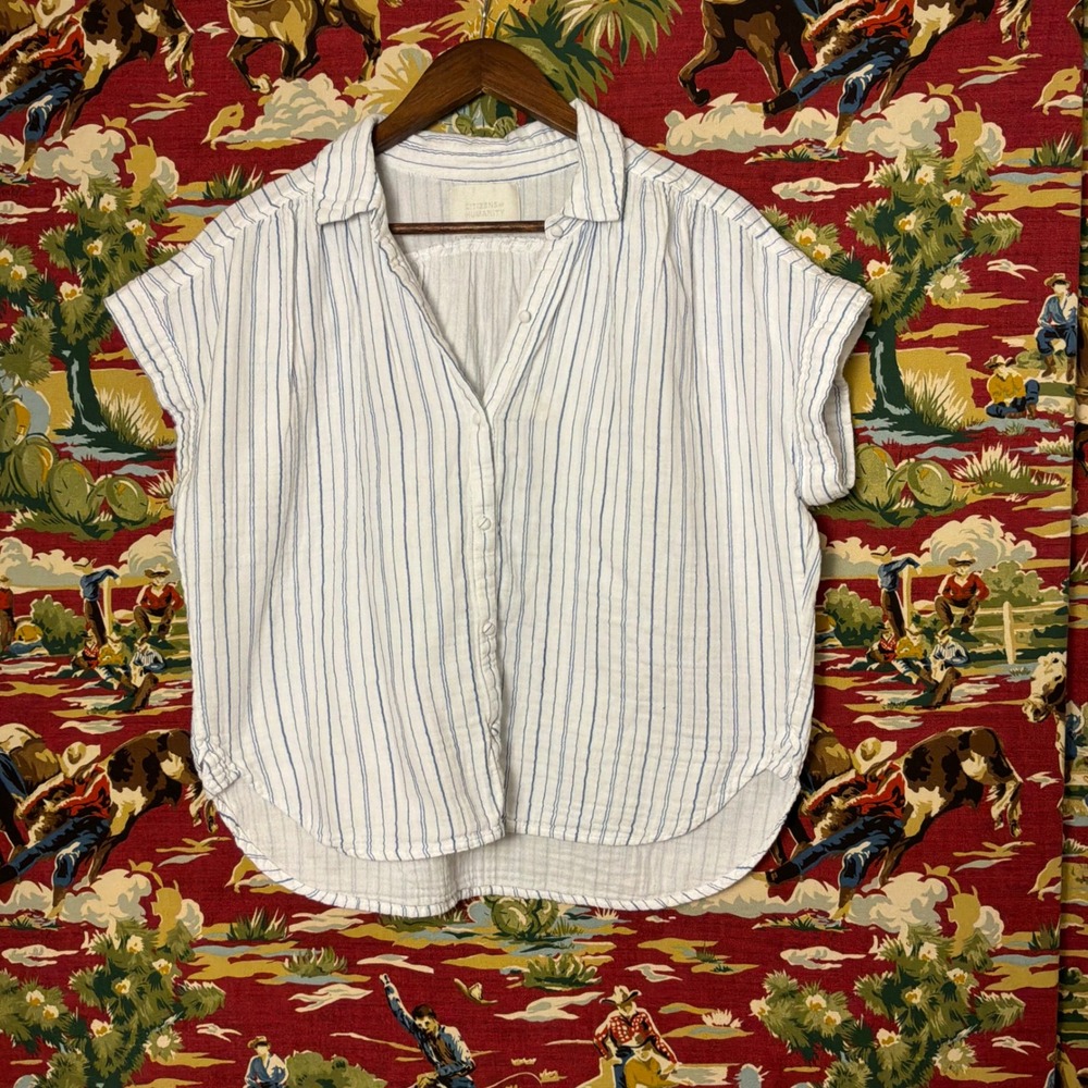 Citizens of Humanity Button Down Women Size M White Blue Excellent Striped